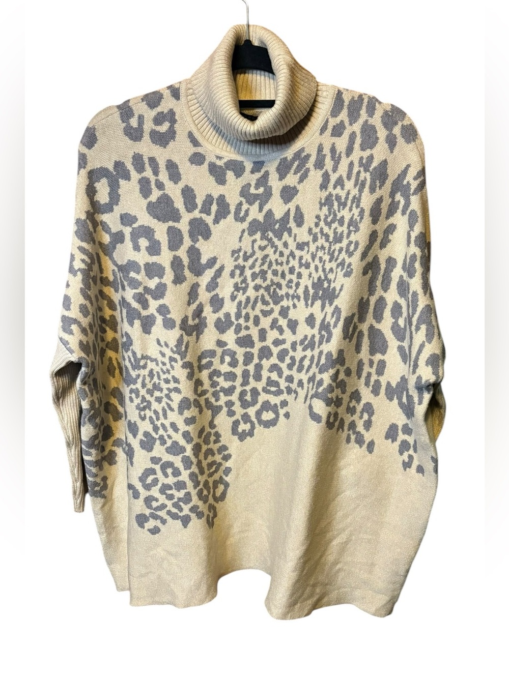 Joseph A. Leopard Print Oversized Turtleneck Poncho Sweater NWT Size Small